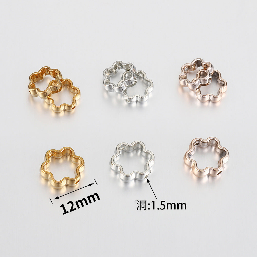 Hollow Six Petal Flower CCB Plastic Beads 12mm Metallic Tones 100pcs 2