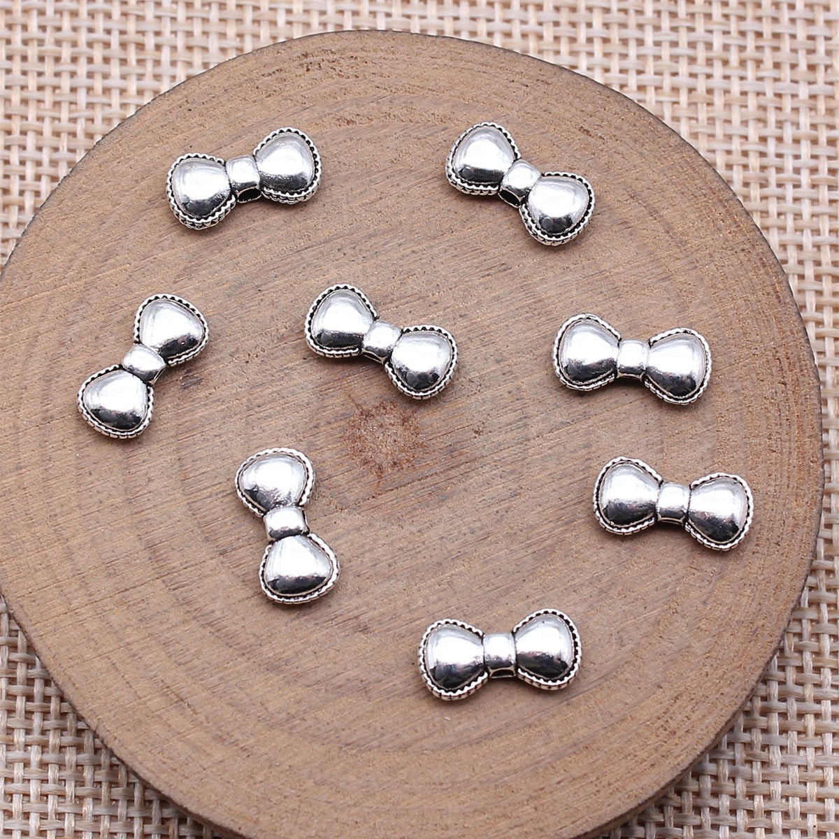 Bow Metal Beads 12x6mm Antique Silver Tone Zinc Alloy 80pcs 2