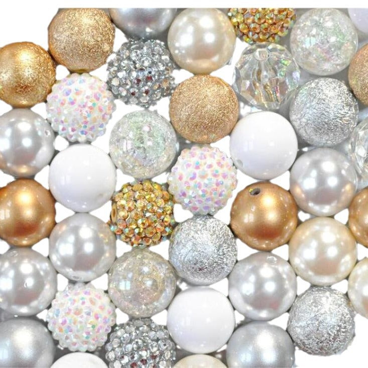 Bubblegum Beads 20mm Gold Silver White Rhinestone Chunky Mix 50pcs 3