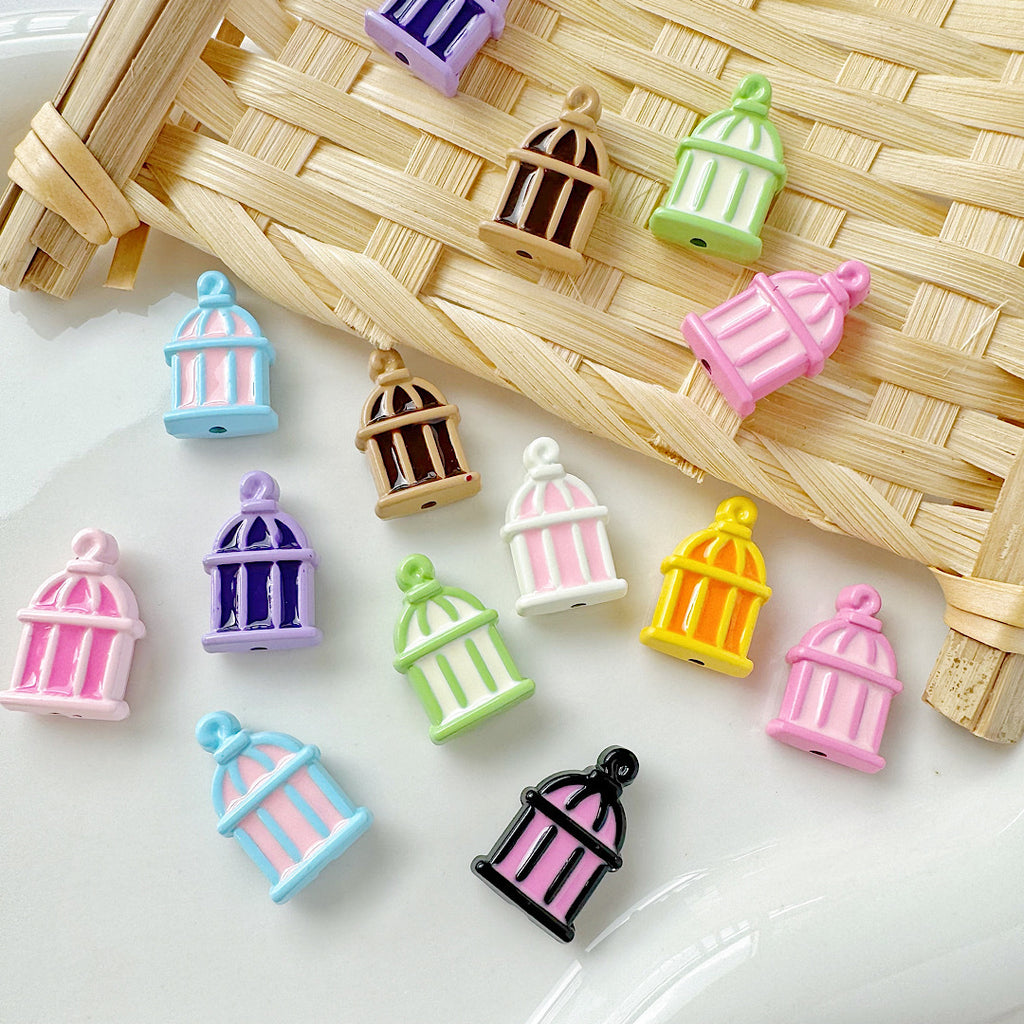 Christmas Tree and Birdcage Metal Beads 13-16mm Baking Painted 10pcs 4