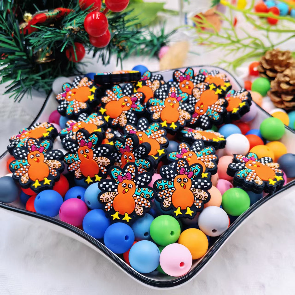 Silicone Focal Beads Colorful Peacock Vibrant Feathers Orange Bird 20pcs 2