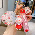 PVC Flower Bunny Keychain Cute Rabbit Charm with Nice Day Strap 6
