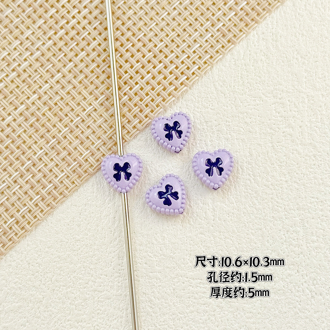 Bone and Heart Metal Beads 15mm and 10mm Baking Painted Alloy 10pcs 20