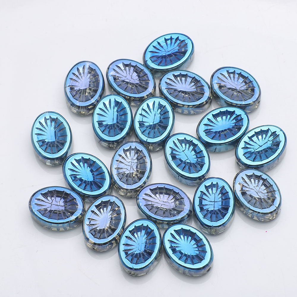 Electroplated Elliptical Flower Glass Beads 10x14mm Kiwi 20pcs 8
