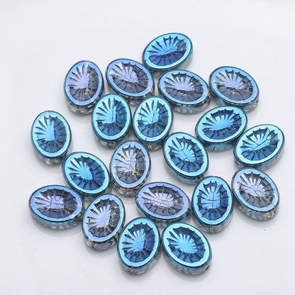 Electroplated Elliptical Flower Glass Beads 10x14mm Kiwi 20pcs 8