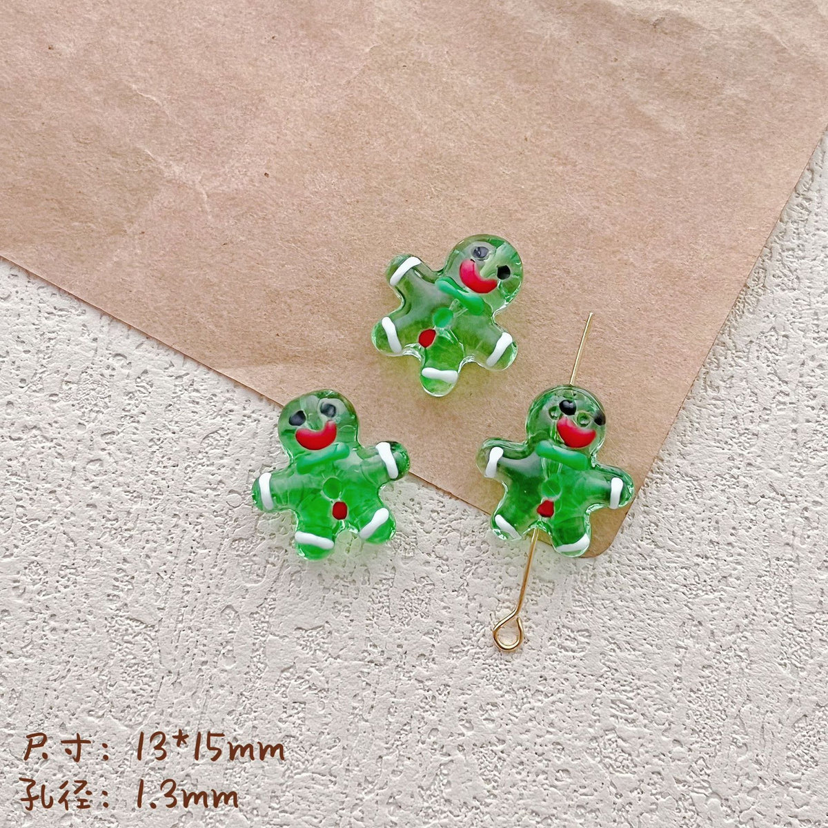 Hand Painted Gingerbread Man Glass Beads 13x15mm Enamel Christmas 1pc 7