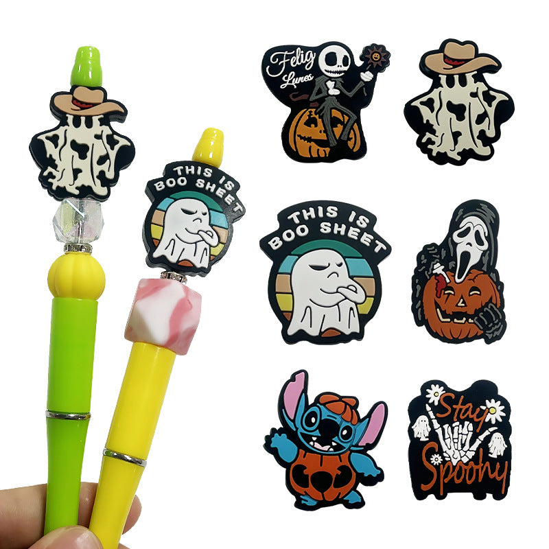 Silicone Focal Beads Halloween Ghosts and Pumpkins With Phrases 20pcs