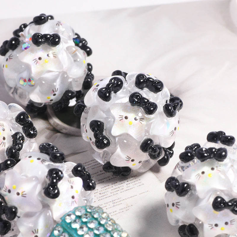 Embellished Bubblegum Beads 20mm Hello KT Star Polymer Clay 5pcs 6