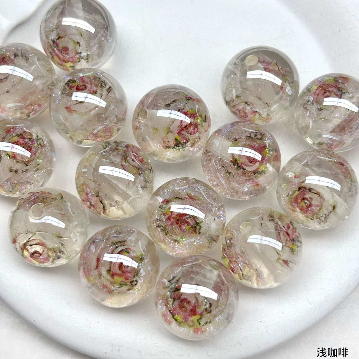 Luminous Rose Resin Beads 16mm Round Multicolor 10pcs 3