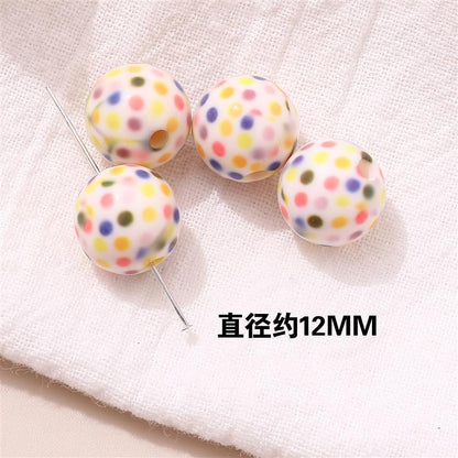 Japanese Vintage Showa Printed Resin Beads 10/12mm Glossy Floral 15pcs 19