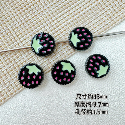 Strawberry Biscuit Metal Beads 13mm Painted Enamel 10pcs 11