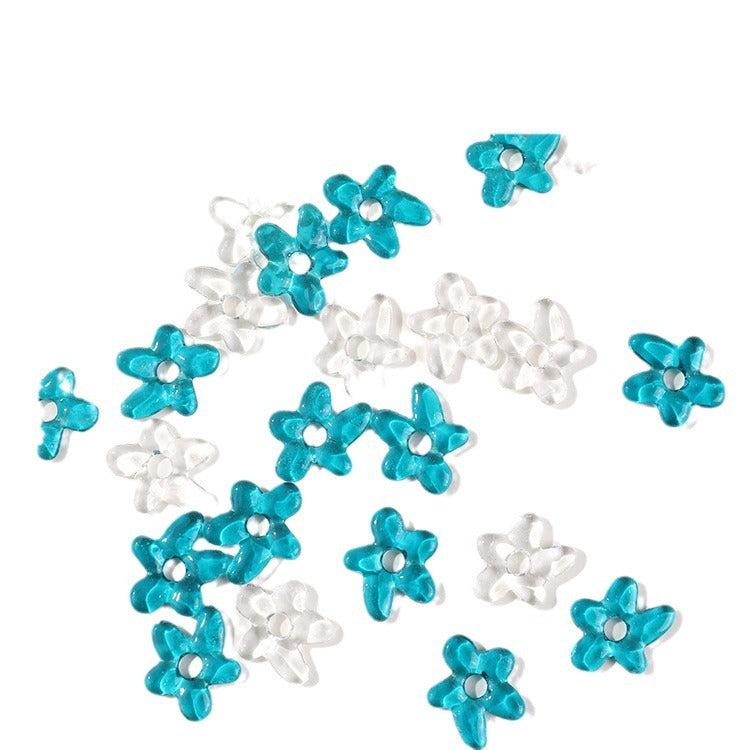 Lampwork Glass Beads Irregular Five Petal Flower Transparent 19mm 3pcs 5