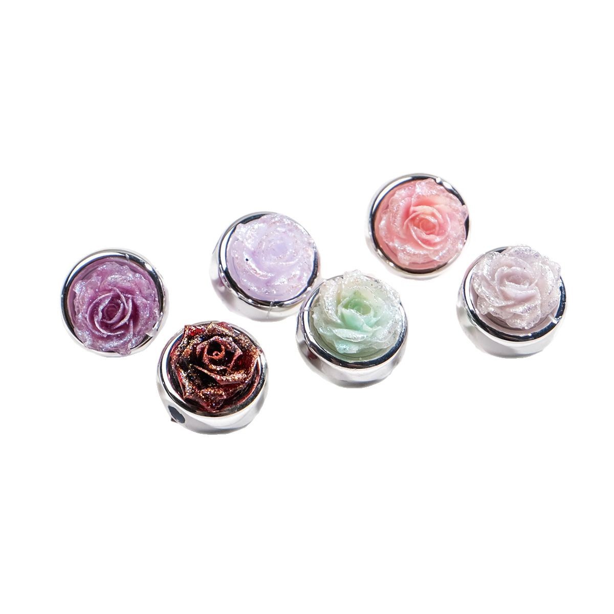 Plating Rose Acrylic Beads 12mm Double Sided Glitter Powder 50pcs 5