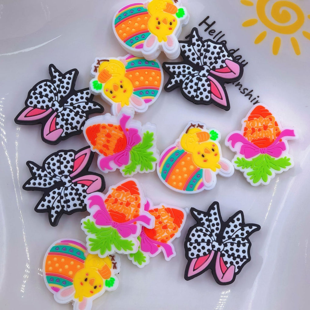 Silicone Focal Beads Easter Carrot Bunny Ear Bow 20pcs 4
