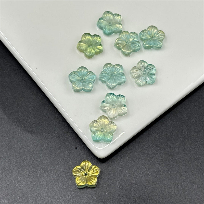 Czech Glass Beads Petals Pentagonal Plum Blossom 14mm Sky Blue 100pcs 3