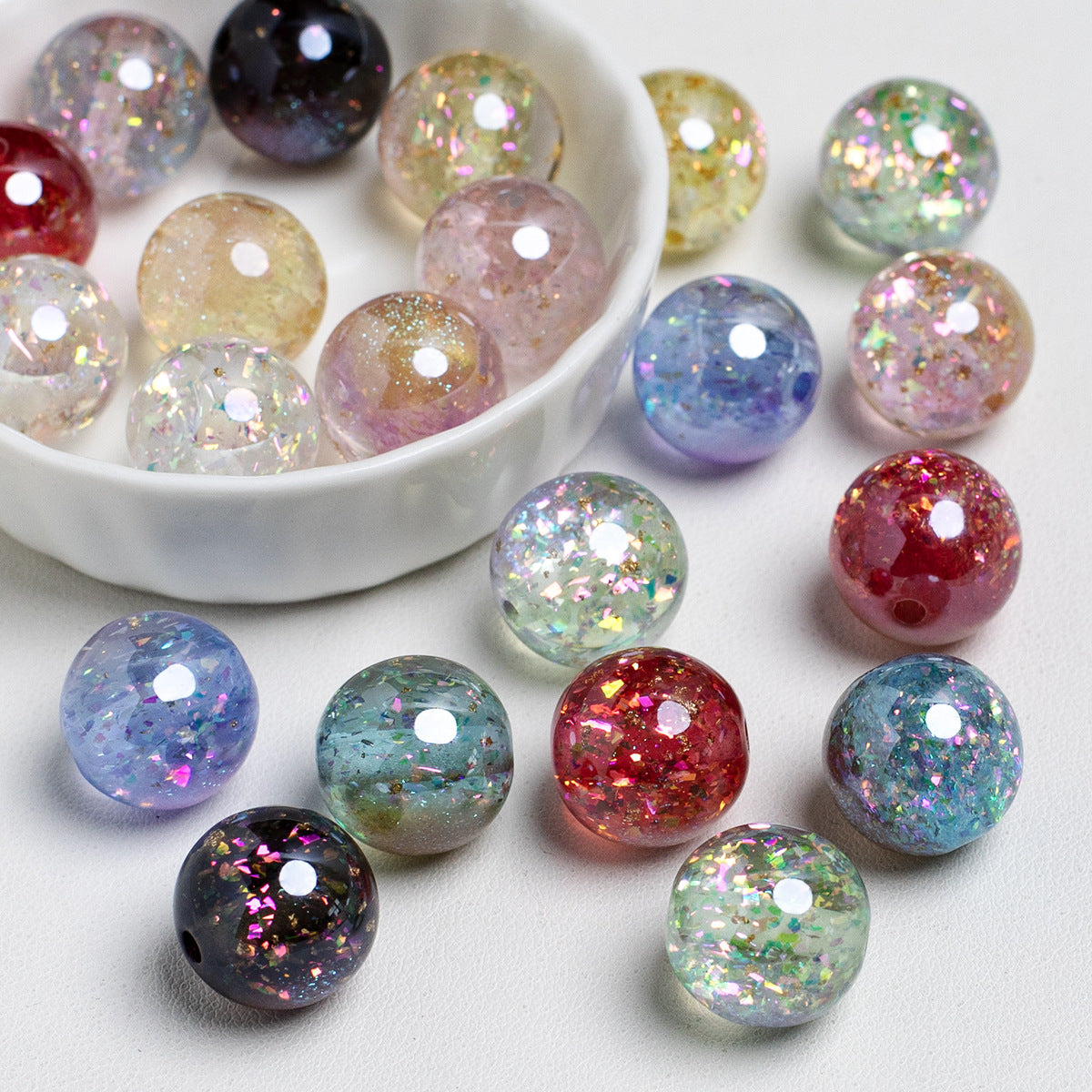 Shimmer Glitter Filled Resin Beads 16mm Round Mixed Colors 10pcs