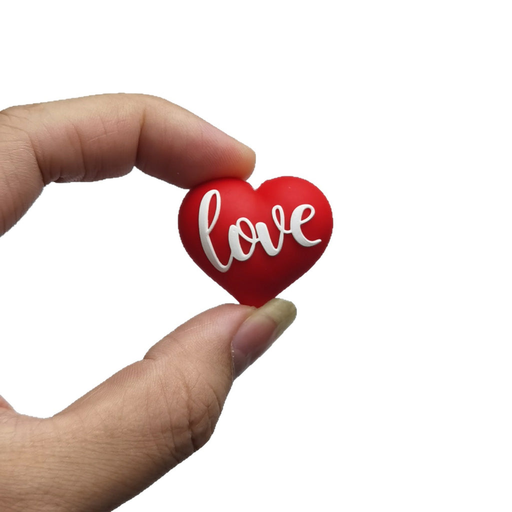 Silicone 3D Focal Beads Valentine Love Red Heart Script Front Facing 20pcs 3