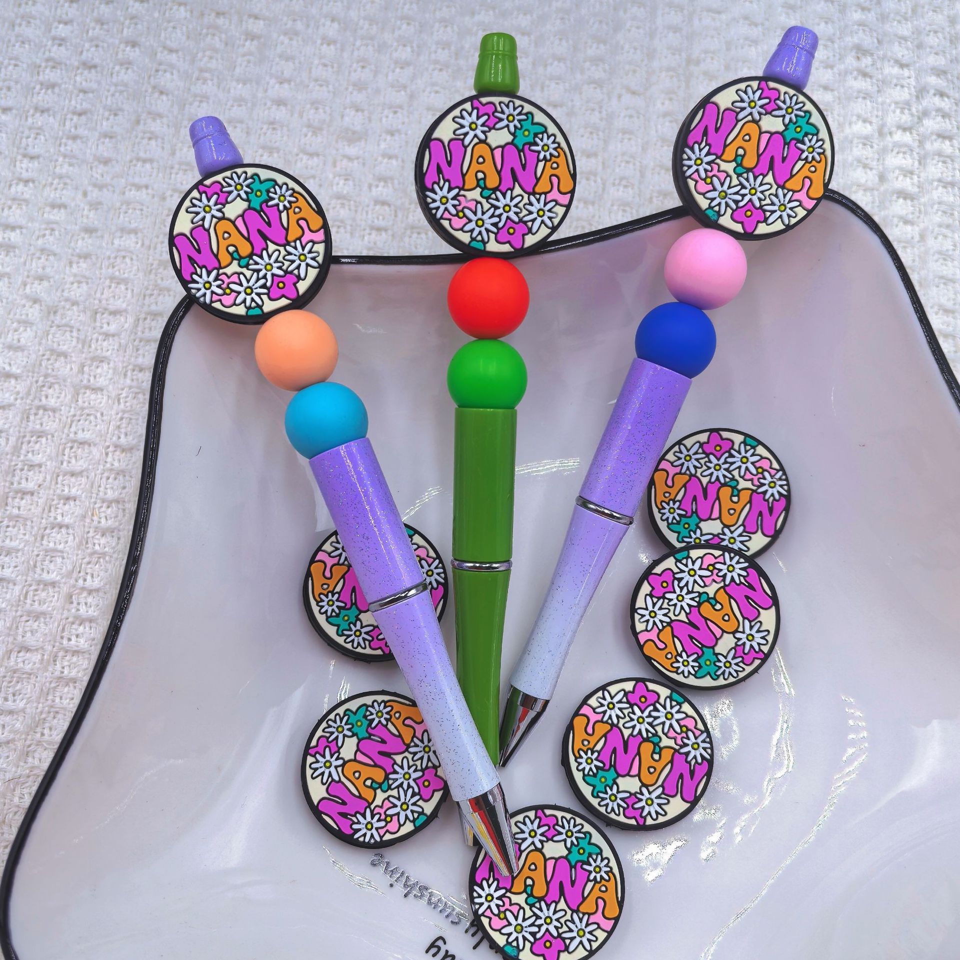 Silicone Focal Beads NA Garden Flower Round Design 20pcs
