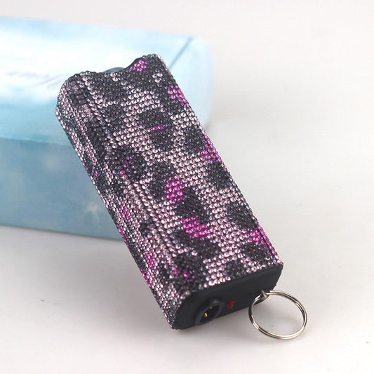 Rhinestone Self Defense Keychain Rechargeable Flashlight Electric Shock 2