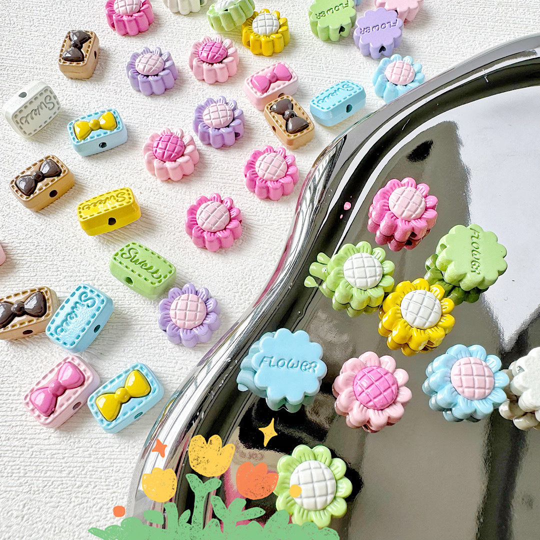 Sunflower and Gift Box Metal Beads 12mm Pastel Painted 10pcs