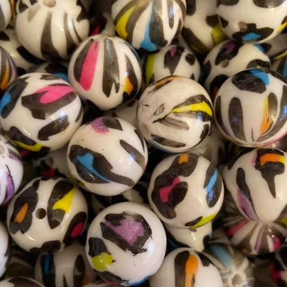 Leopard Print Bubblegum Beads 20mm Glossy Acrylic Animal Pattern 5pcs 4