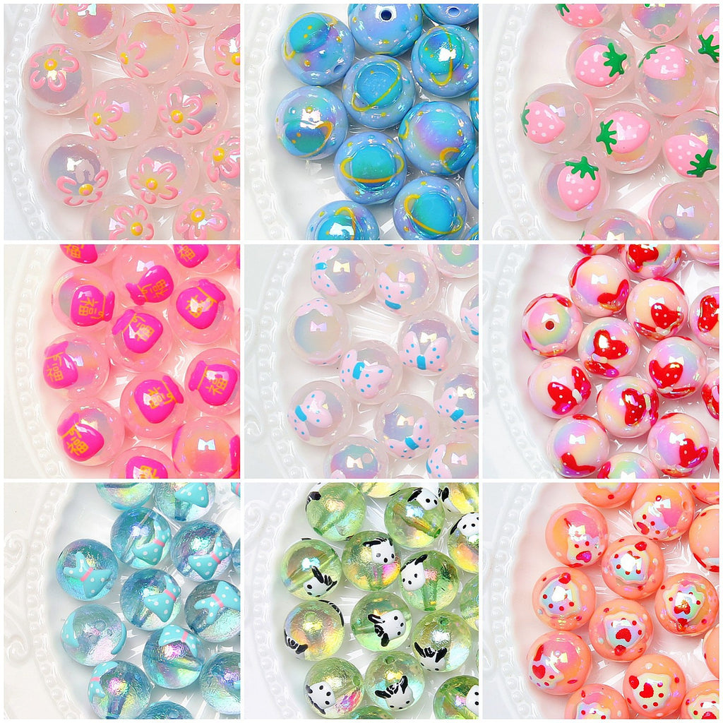 Hand Painted Daisy Bee Series Acrylic Beads 16mm Colorful Glossy 10pcs
