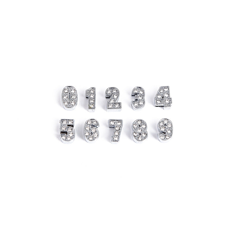 Chunky Number Metal Beads 8mm Rhinestone Embeded 50pcs 5