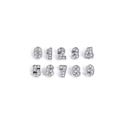 Chunky Number Metal Beads 8mm Rhinestone Embeded 50pcs 5