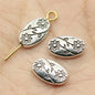 Oval Flower Engraving Metal Beads 10mm Antique Silver Tone 60pcs