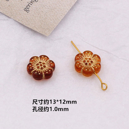 Vintage Amber Transparent Gilded Plum Blossom Acrylic Beads 10pcs 12