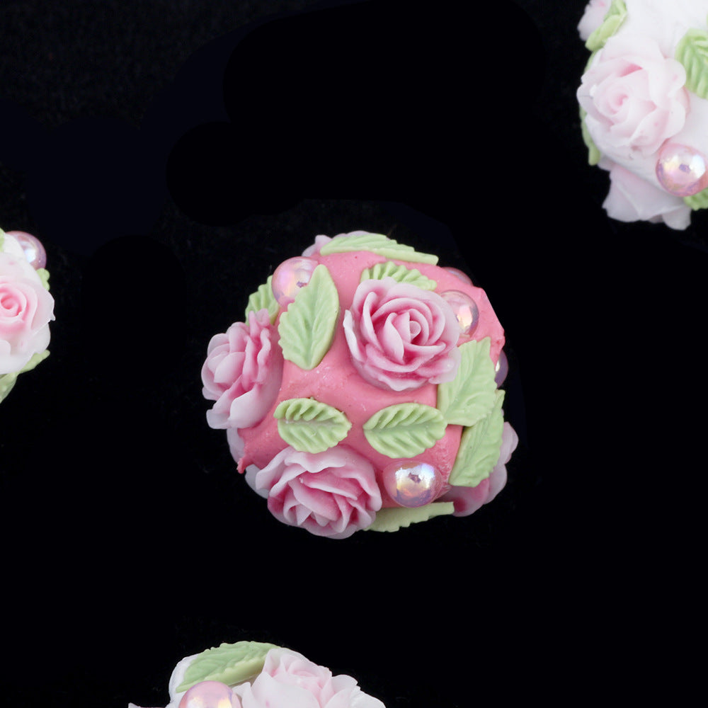 Flower Clay Beads 21mm Fresh Floral Ball Pastel Colors 6pcs 4