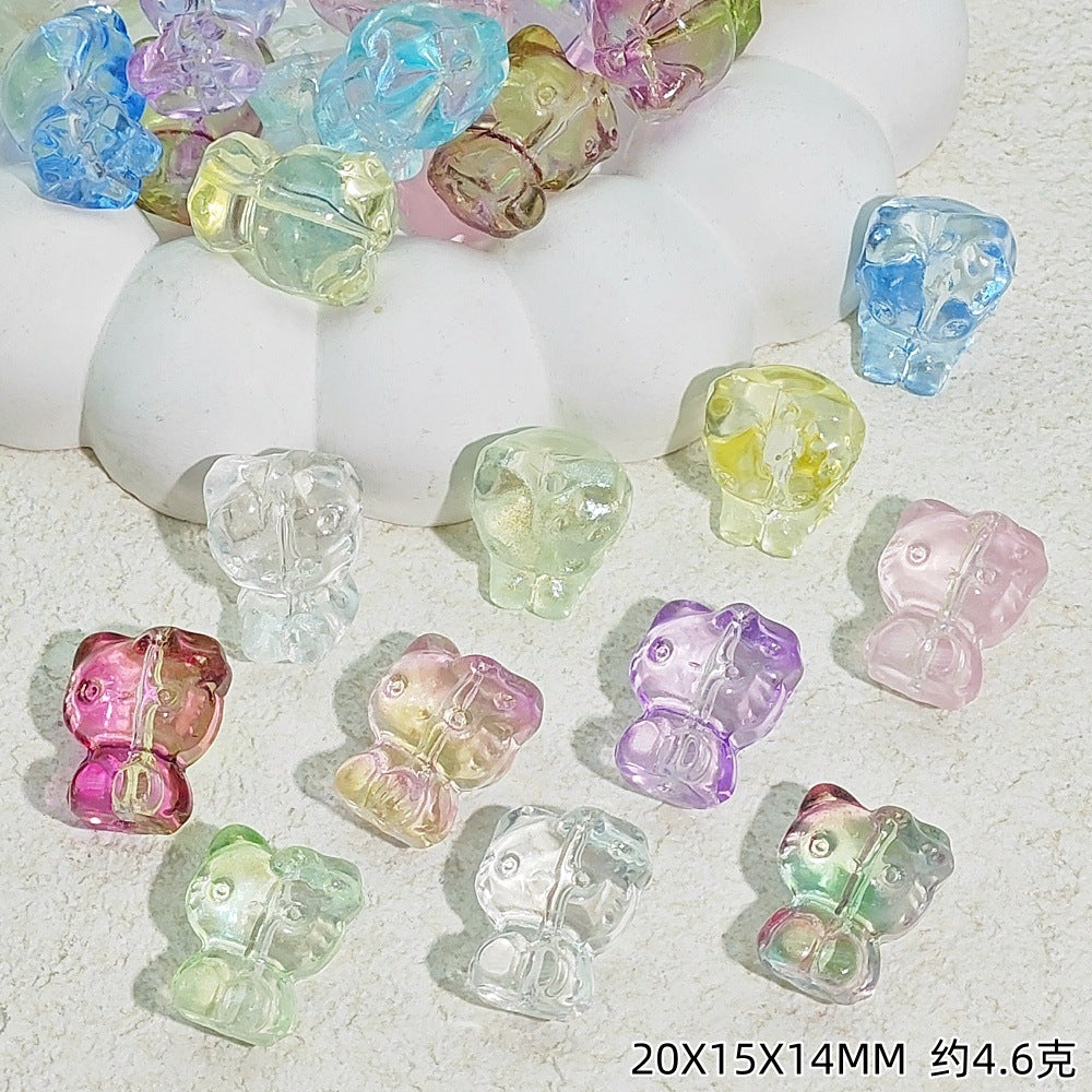 Gradient 3D Cat Figurine Glass Beads 20mm Pastel Colors 20pcs 6