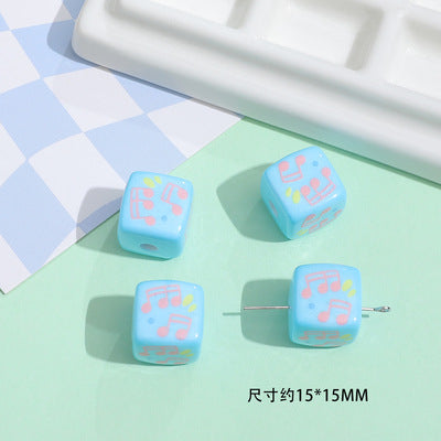 Printed Acrylic Square Beads 15mm Sanrio Pastel Colors 10pcs 9
