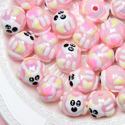 Hand Painted Acrylic Beads 16mm New Year Dog Faces 10pcs 21