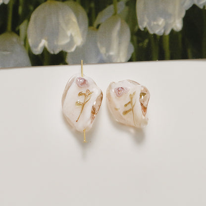 Lampwork Glass Beads Leaf 22mm Handmade Distressed Curled 4pcs 18