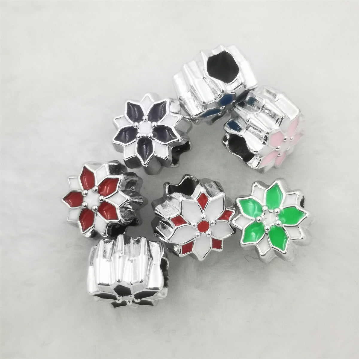 Dual Color Flower Acrylic Beads 12mm Enamel Finish 50pcs 3