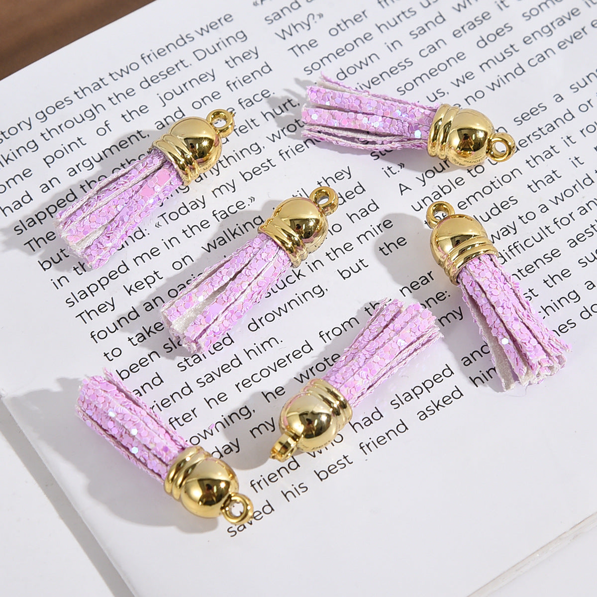 Glitter Mini PU Leather Tassels with Gold Caps 36mm 50pcs 9