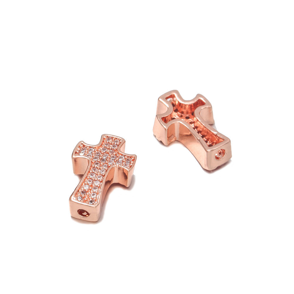 Brass Cross Metal Beads 14mm Punk Cubic Zirconia Pavé 10pcs 9