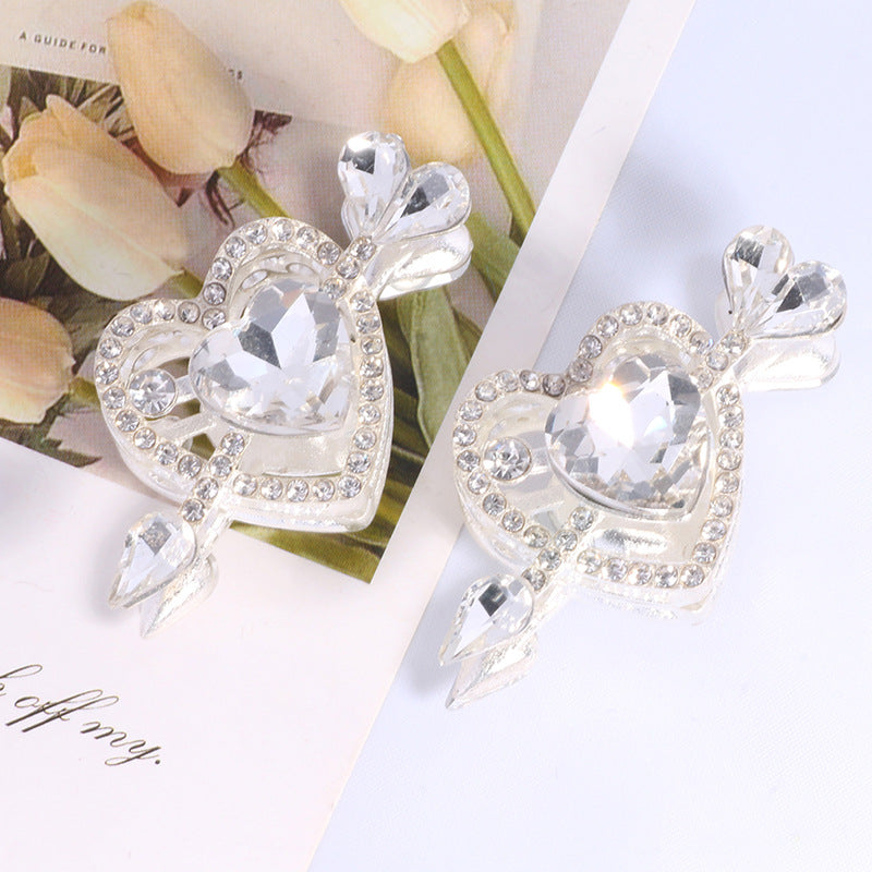 Cupid's Heart Alloy Rhinestone Full Heart Arrow Focal Beads 2pcs 11