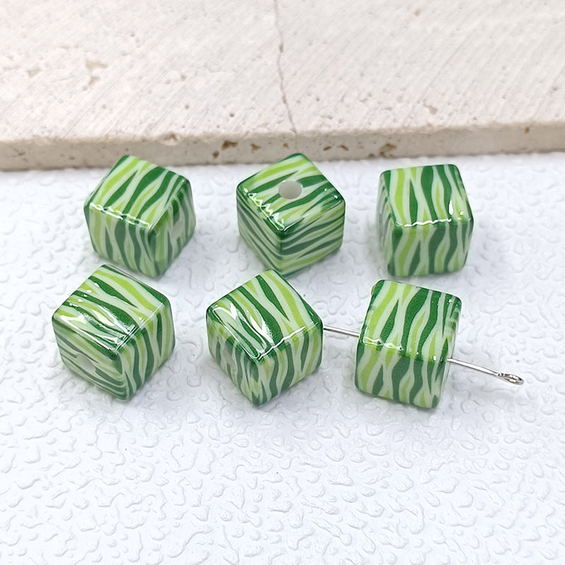 Colorful Leopard Print Acrylic Square Beads 14mm 50pcs 10