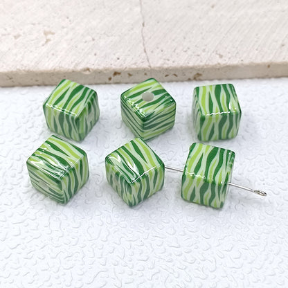 Colorful Leopard Print Acrylic Square Beads 14mm 50pcs 10