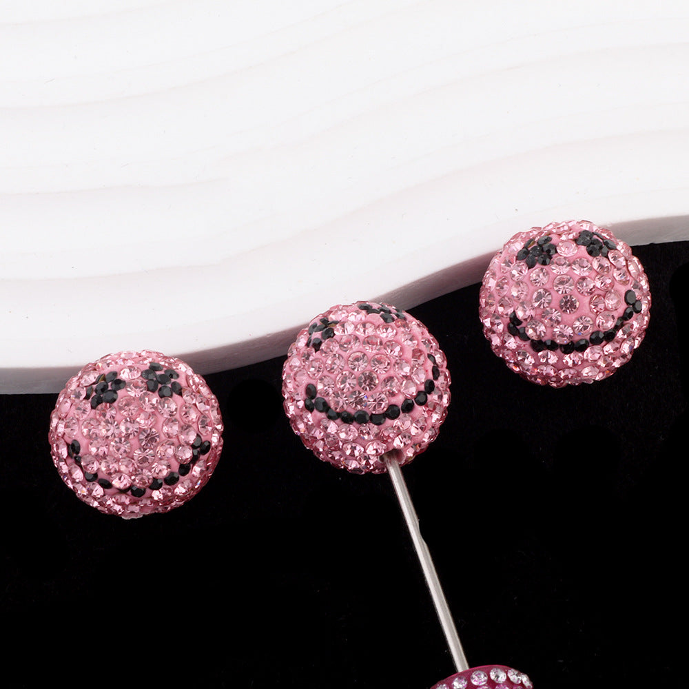Smiley Face Bubblegum Rhinestone Beads 20mm Polymer Clay Full Rhinestones 6pcs 9