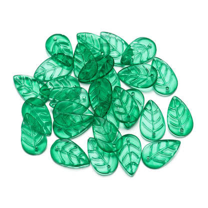 Czech Glass Beads Leaf 17mm Frosted Mixed Colors Gold Accents 30pcs 9