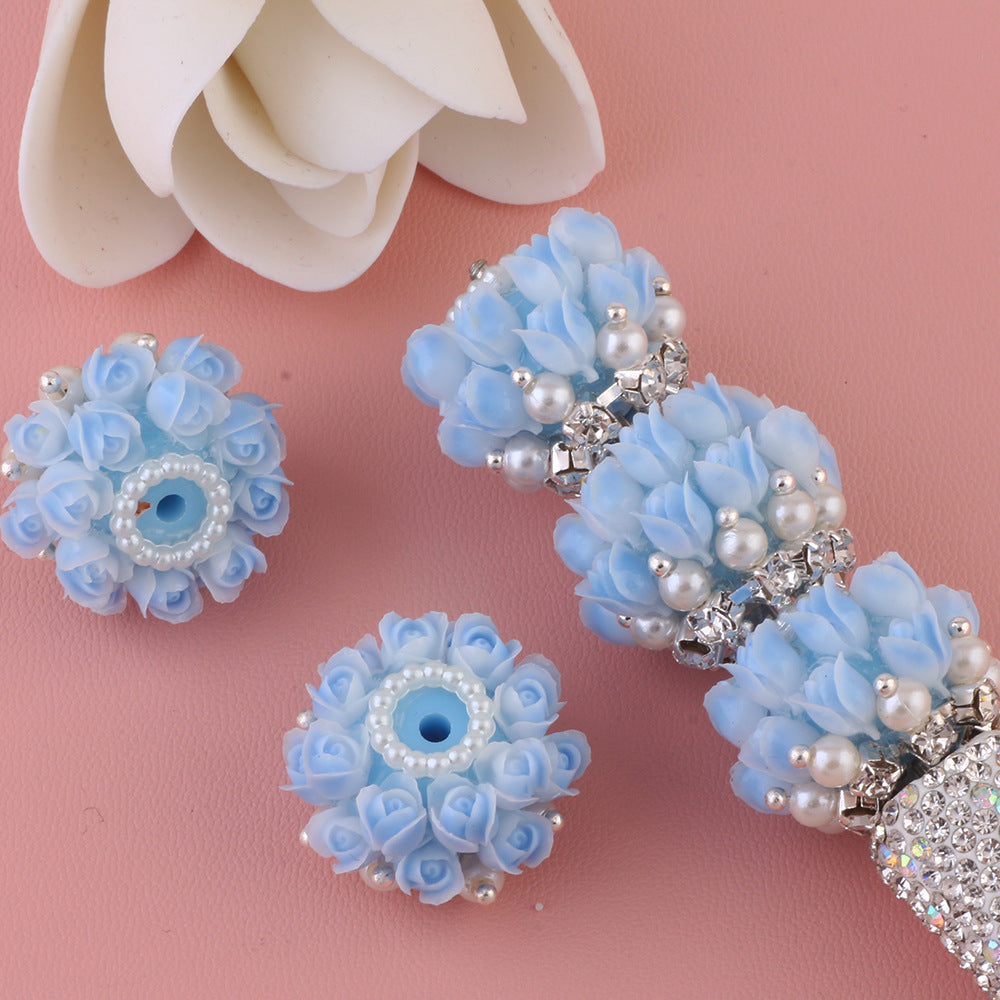 Flower Tiered Ball Resin Beads 22mm Vintage Pearl Accent 5pcs 10