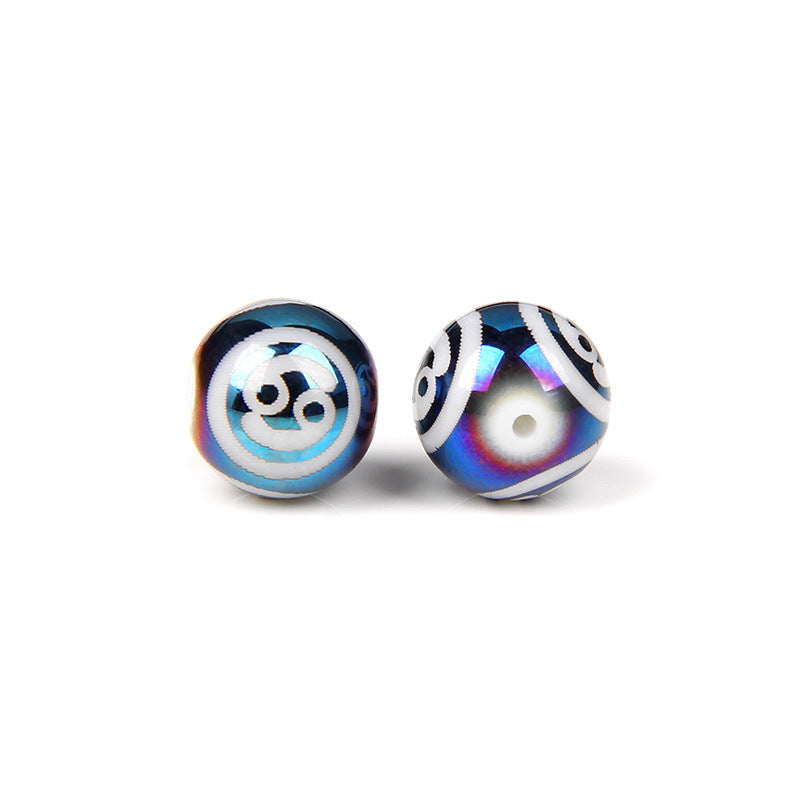 Electroplated Round Glass Beads 10mm Twelve Constellation Blue Silver 5pcs 8