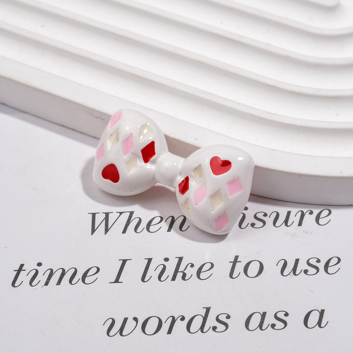 Painted Bow Acrylic Beads 35mm Quilted Enamel Glossy 30pcs 7