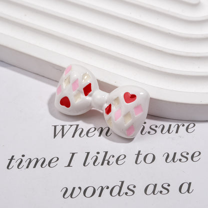 Painted Bow Acrylic Beads 35mm Quilted Enamel Glossy 30pcs 7