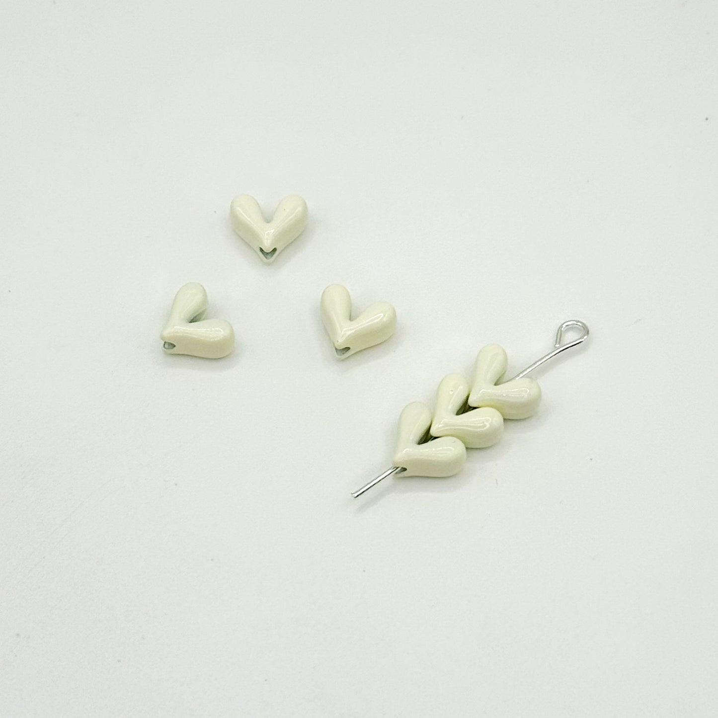 Painted V-Shaped Heart Acrylic Beads 6.7x8mm Glossy Mixed Colors 10pcs 10