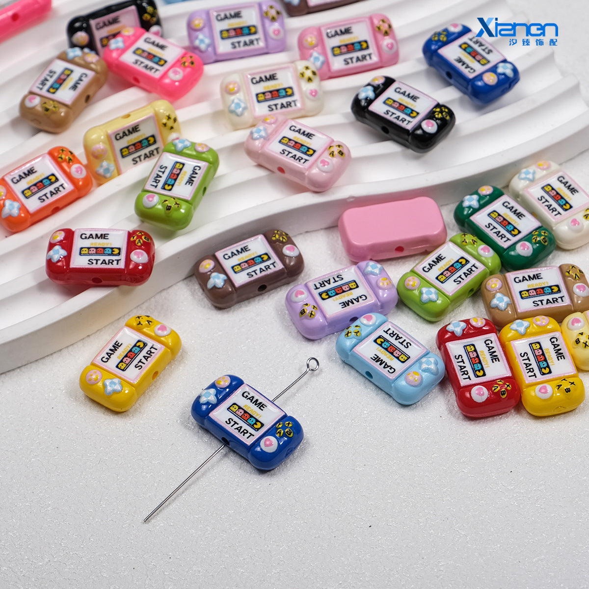 Printed Square Acrylic Beads 25mm Game Console Design 10pcs 5