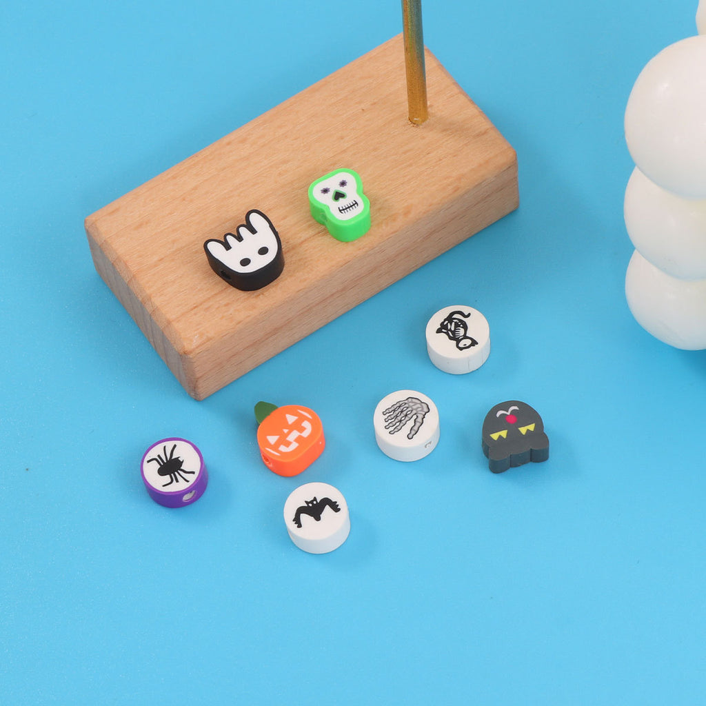 Halloween Flat Clay Beads 9mm Random Mixed Festive Designs 100pcs 3